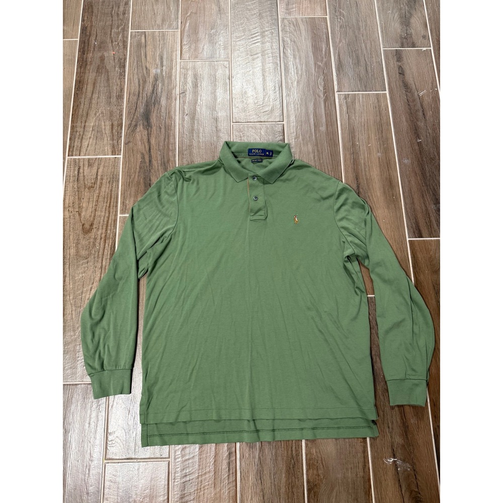 Polo Ralph Lauren Mens XL Pima Soft Touch Long Sleeve Polo Shirt Green